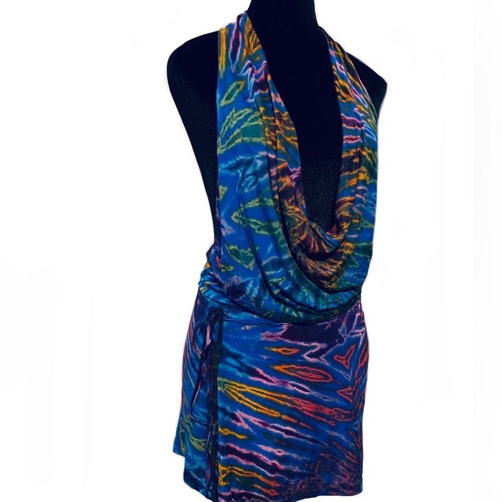 Sexy Multicolored Tie Dyed Dress or Coverup w/Low Cut Scoop Neck and Backless